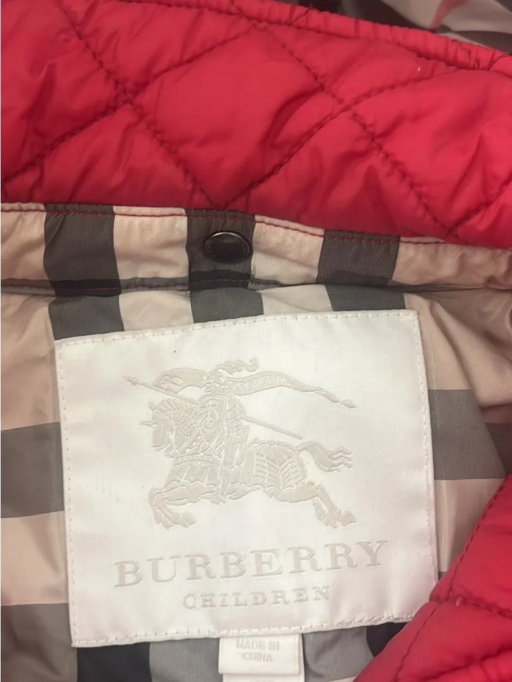 Burberry Red Quilted Hooded Puffer Coat for Kids